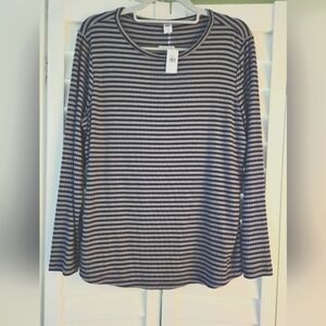 Old Navy Woman's long sleeve Top Size Lg Navy/Gray w sm gold color stitching